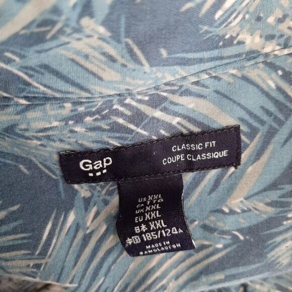 GAP 100% Cotton Classic Fit Button Down Shirt Tropical Print Blue Men's Sz XXL - Picture 12 of 13